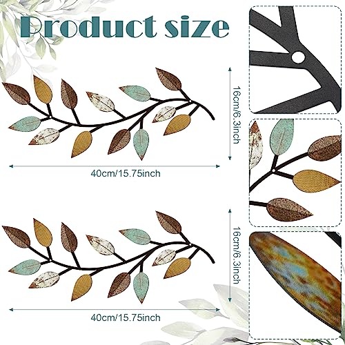 Zhengmy 2 Pieces Metal Tree Leaf Wall Decor Vine Olive Branch Leaf Wall Art Living Room, Hallway Wall Decor Outdoor Decoration(Vintage Blue)