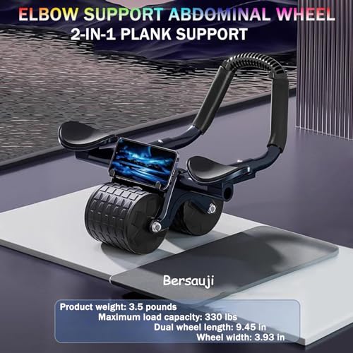 2024 New Ab Roller Wheel with Knee Mat &Timer, Automatic Rebound Abdominal Wheel, Ab Abdominal Exercise Roller with Elbow Support, Abs Workout Equipment Ab Exercise Roller for Women Men