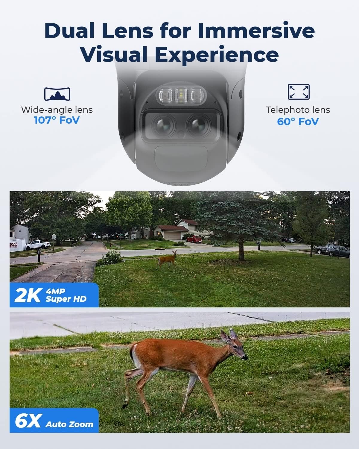 REOLINK Security Cameras Wireless Outdoor, Pan Tilt, Auto Tracking, 6X Hybrid Zoom, Solar Powered with 2K Color Night Vision, 2.4/5GHz WiFi, Local Storage, No Monthly Fee, Trackmix+Solar Panel