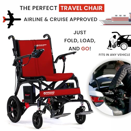 AEROLUX by Travel Buggy - Premium Foldable Carbon Fiber Wheelchair - Ultra Lightweight Wheelchair Weighs Only 29 lbs - Holds up to 300 lbs - Airplane Friendly - Compact Power Chair (Black)