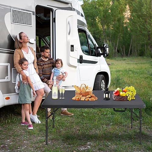 Portable Plastic Folding Table 4ft/6ft/8ft Heavy Duty White Black Picnic Dining Table Fold-in-Half for Camp Party Kitchen Indoor Outdoor