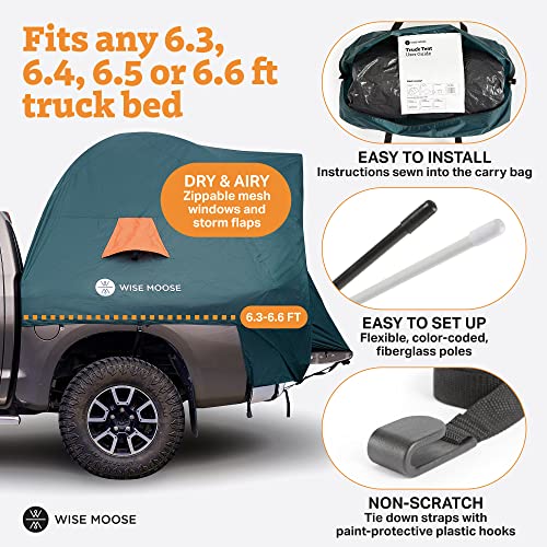 WISE MOOSE Truck Bed Tent - Fits 6.2-6.5 ft Truck Tents for Camping, Waterproof & Windproof Pickup Truck Tent 6.5 Foot Bed, Sturdy Truck Bed Camper Shell with Carry Bag