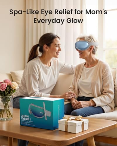 RENPHO Eye Massager with Remote, Heat, Compression, Mothers Day Birthday Gifts for Mom Women, Eyeris 1 Sleep Mask FSA HSA, Headache Massager Scalp for Strain Relief, Migraine Relief, Reduce Stye Eye