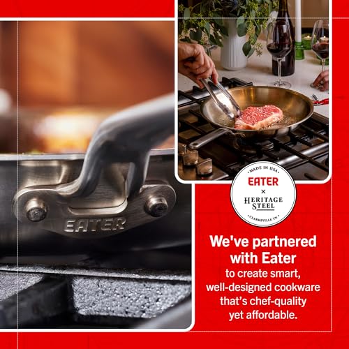 Heritage Steel x Eater 8.5 Inch Frying Pan | Made in USA | 5-Ply Fully Clad Stainless Steel Pan | Stay Cool Handle Design | Induction Pan | Non-Toxic Pan | Egg Pan for Cooking | Cook like an Eater