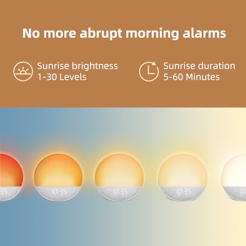 Sunrise Alarm Clock White Noise Machine: Natural Wake Up Light - Dimmable Clock with Bluetooth Speaker for Bedroom - 25 Sleep Sounds for Baby Adults Kids Putty