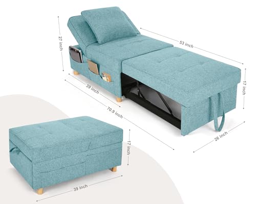 Sleeper Sofa Chair Bed,4-in-1 Convertible Sofa Bed Chair with 6 Adjustable Backrest and Pillow, 3-Seat Pull Out Sleeper Bed Linen Fabric Modern for Bedroom Small Space Living Room Office, Black