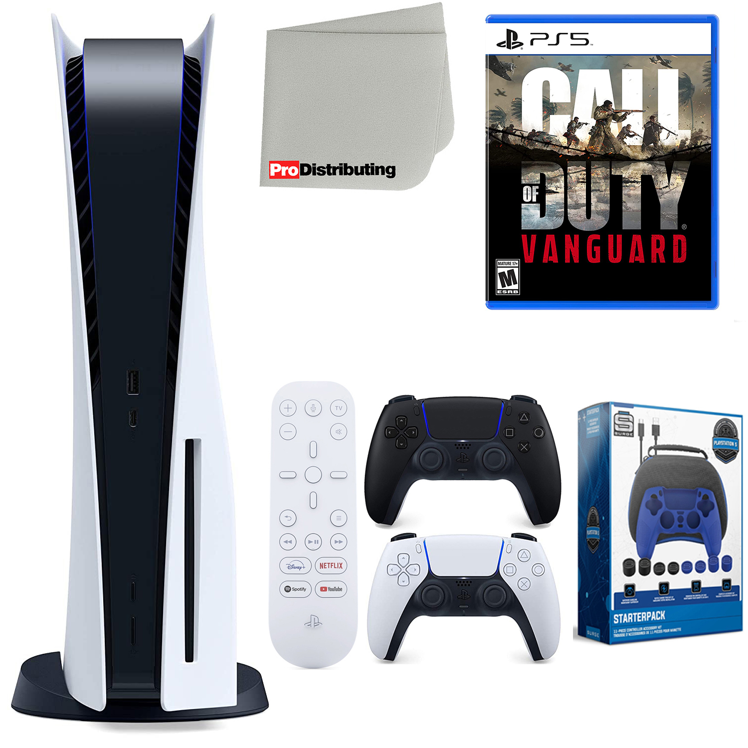 Sony Playstation 5 Disc Version (Sony PS5 Disc) with Midnight Black Extra Controller, Media Remote, Call of Duty: Vanguard, Accessory Starter Kit and Microfiber Cleaning Cloth Bundle