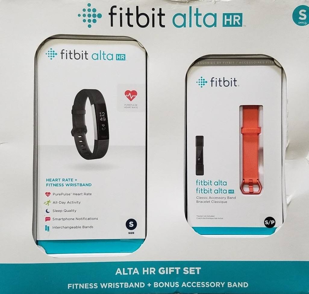 Fitbit Alta HR - Activity Tracker with Heart Rate Monitor - Small - Black/Stainless Steel - includes Coral Wristband
