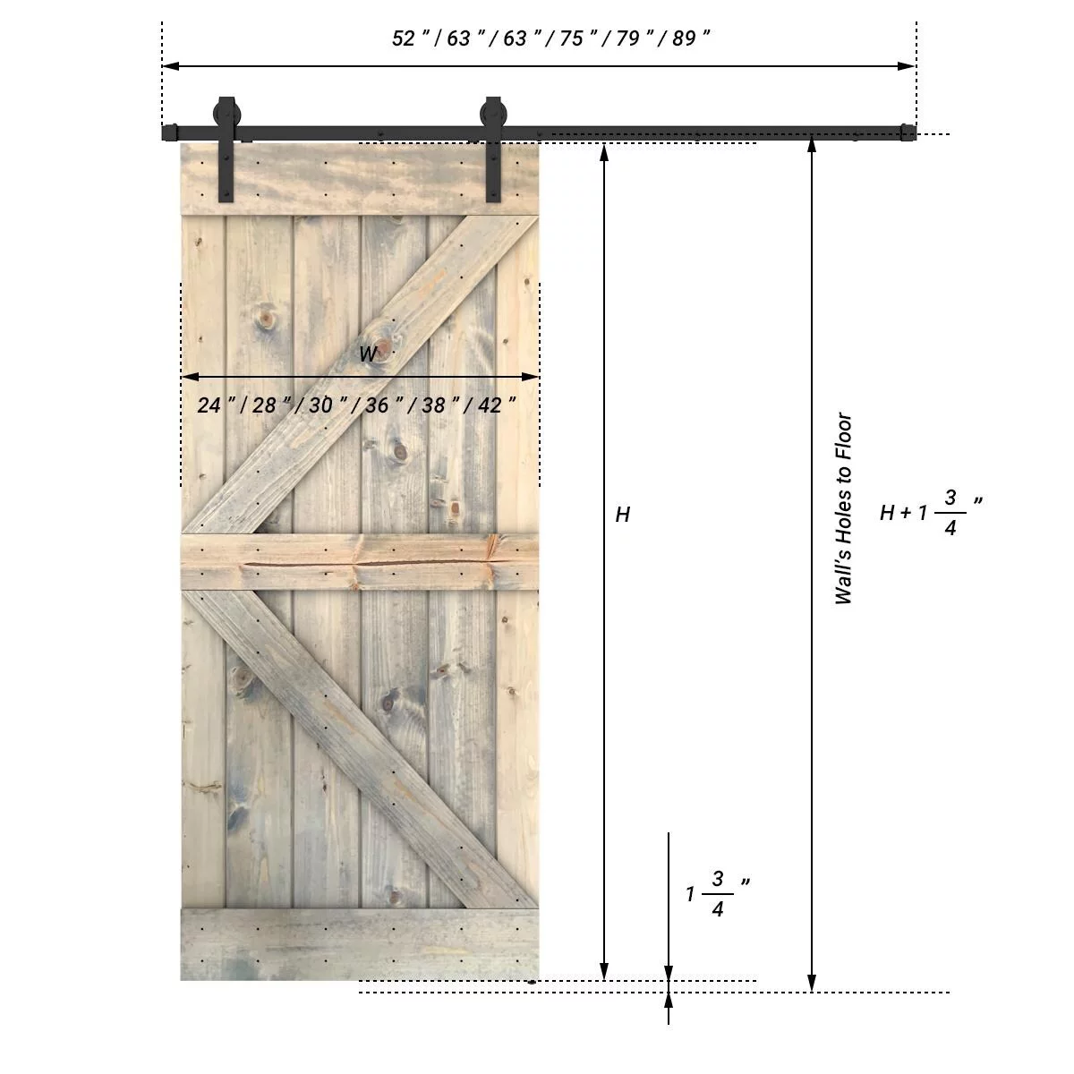 JM Barn Door With Solid Knotty Pine Paneled Wood and Hardware Kit(DIY) Grey Cashmere 36X84
