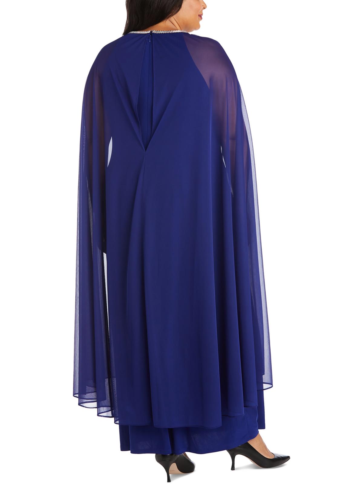 R&M Richards Womens Plus Rhinestone Cape Sleeve Sheath Dress