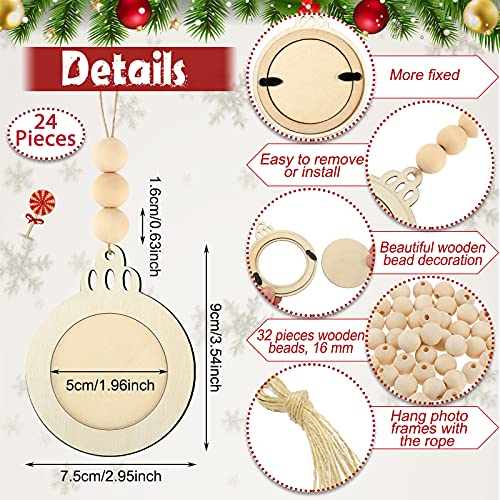 Blulu 24 Pcs Christmas Photo Ornament 2025 Baby First Christmas Pictures Frame Bulk Hanging Picture Frames Wooden for Xmas Tree Baby Gifts Keepsake