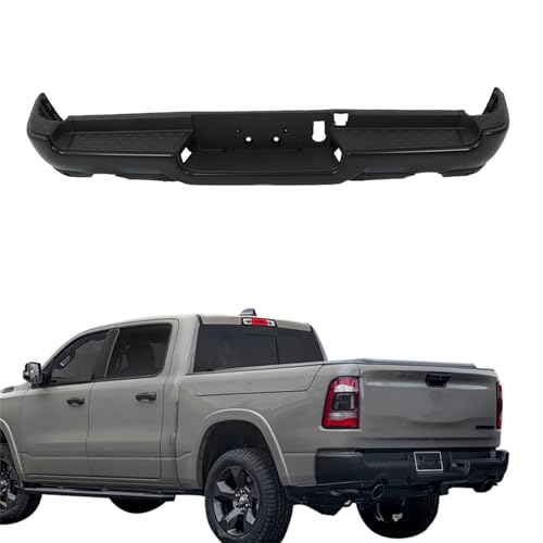 Black Steel Rear Step Bumper Assembly without Park Assist Sensor Holes with Dual Exhaust Replacement for 2019-2022 Ram 1500 CH1103139