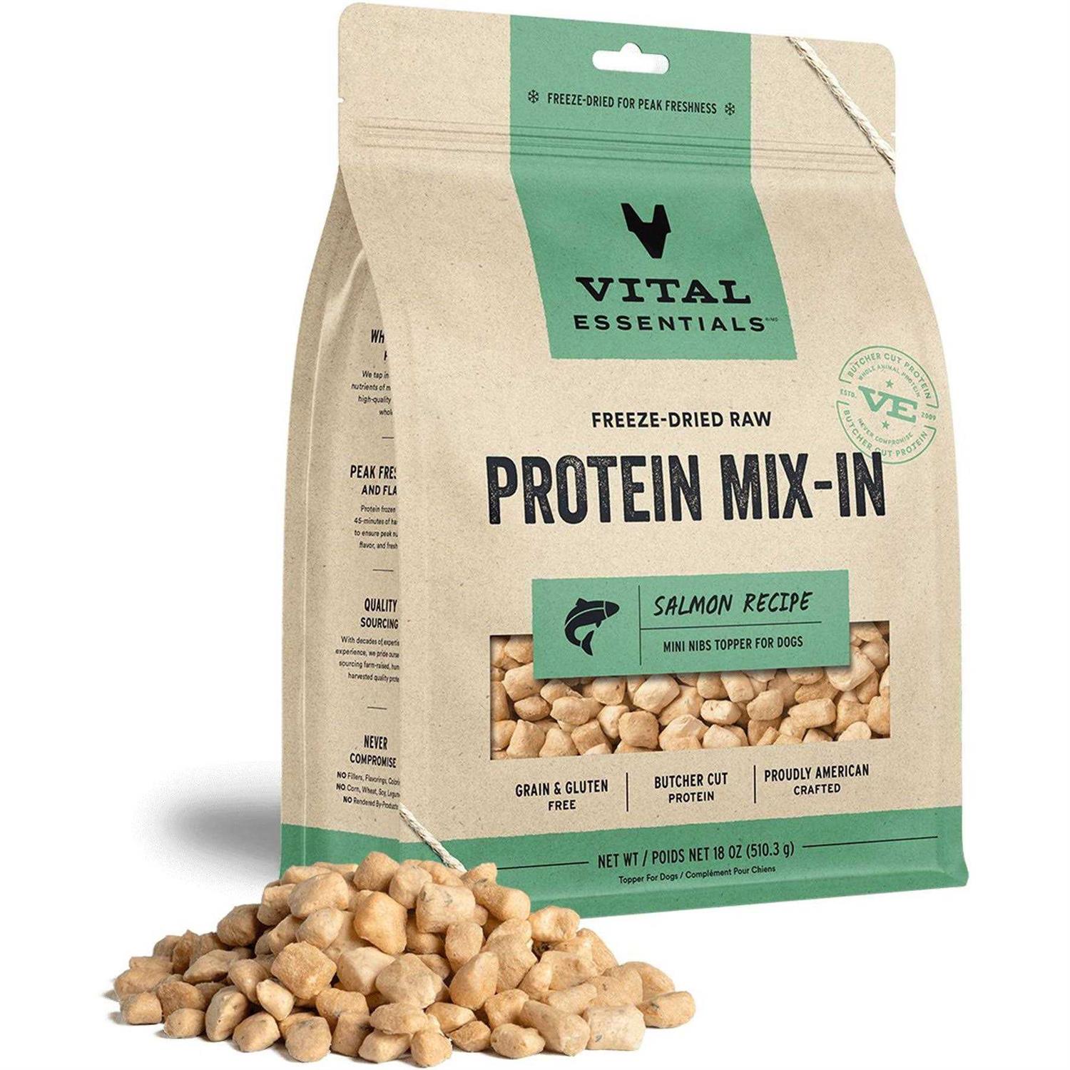 Vital Essentials Freeze Dried Raw Protein Mix In Salmon Recipe Mini Nibs Topper for Dogs - Pet Supplies online store