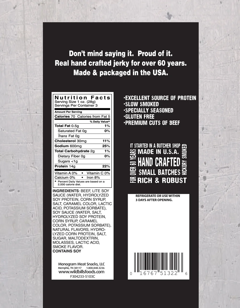 Wild Bill's Original Hickory Smoked Beef Jerky 3 Ounce Pack (3 count)