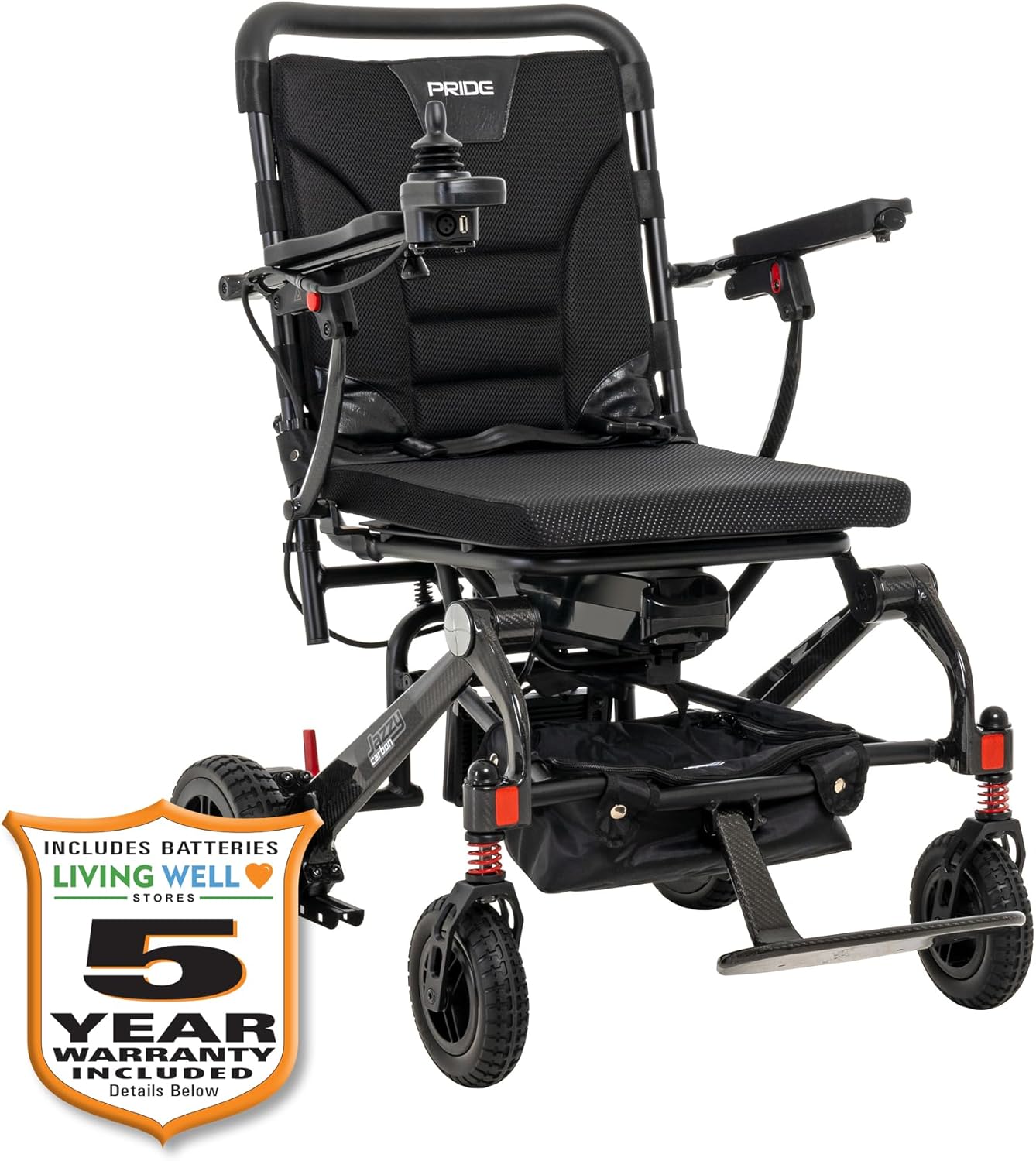 Pride Jazzy Carbon Featherweight Power Chair, Black, with 5-Year Extended Warr