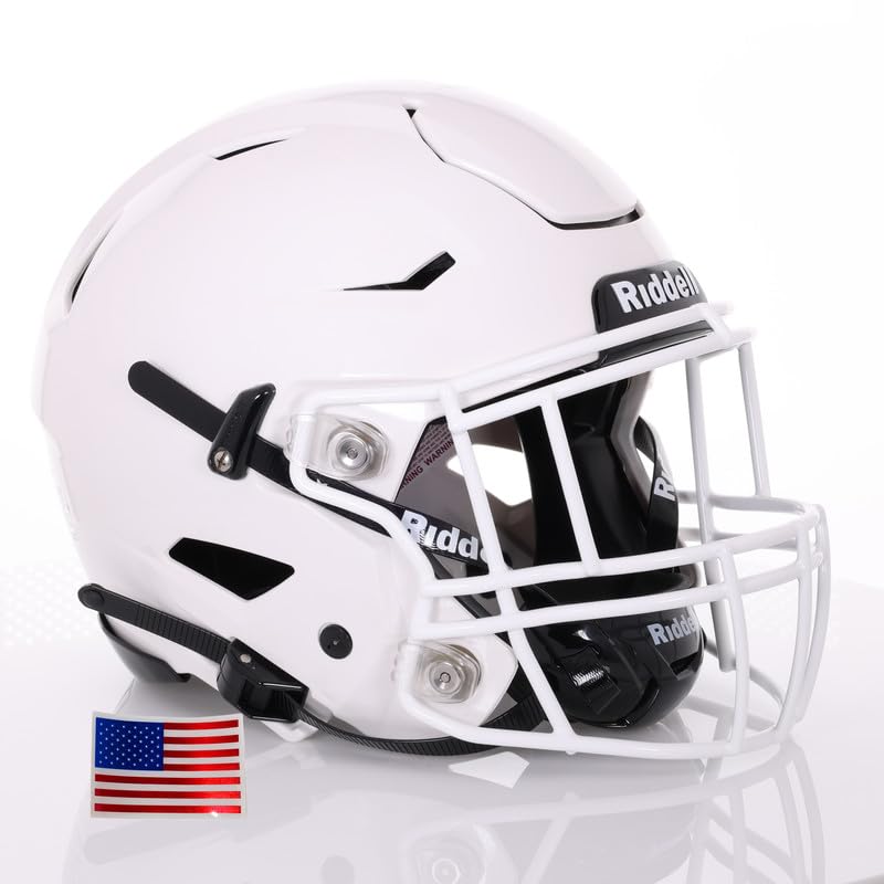 Green Gridiron - Riddell SpeedFlex Adult w/White SF-2EG-II Facemask + Chrome US Helmet Flag Decal