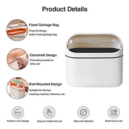 Mini Trash Can with Lid, Mini Waste Basket for Desktop, Small Office Countertop Garbage Can, Mountable Tiny Wastebasket for RV, Dorm, Freezer, Laundry and More (Orange)