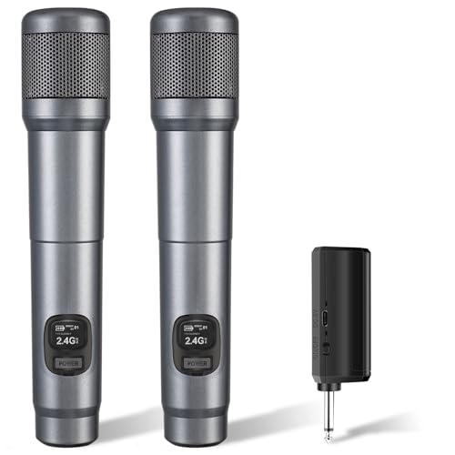 Wireless Microphones, Dual Handheld Dynamic Mic with Ultra-Stable Rechargeable Receiver | 200ft Freedom |Zero Dropouts | 40H Duration |Plug and Play| Karaoke Microphone for Singing, Meeting