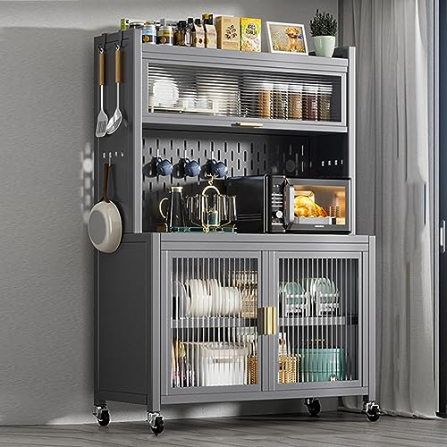 Bakers Rack with Storage, 5-Tier Metal Shelving, Standing Baker's Racks with Rolling Wheels, DIY Backplane Creative - for Garage Pantry Home Kitchen Spices (Color : Gris, Size : L-57CM/22.4IN)