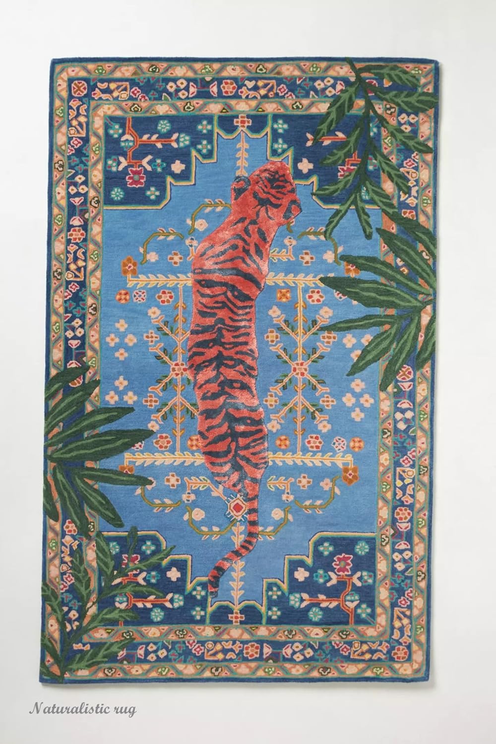 Bengal Tiger Animal Print Wool Area Rug Handmade Featuring Symmetrical Palm Leaves Design - Ideal for Living Room Bedroom Kids Room & Office (Red, 9'x12')