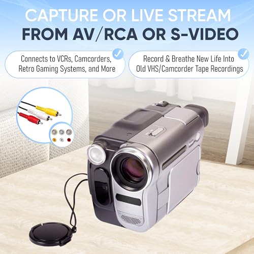 ClearClick Video to USB Lite - USB Audio Video Capture Device - Input AV, RCA, S-Video, VCR, VHS, Camcorder, Video8, Hi8, DVD, Retro Gaming Systems - USB-C Plug & Play