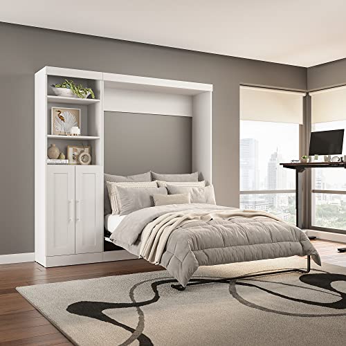 Bestar Pur Full Murphy Bed and Storage Unit with Drawers, 84-inch Space-Saving Wall Bed with Storage in Bark Grey