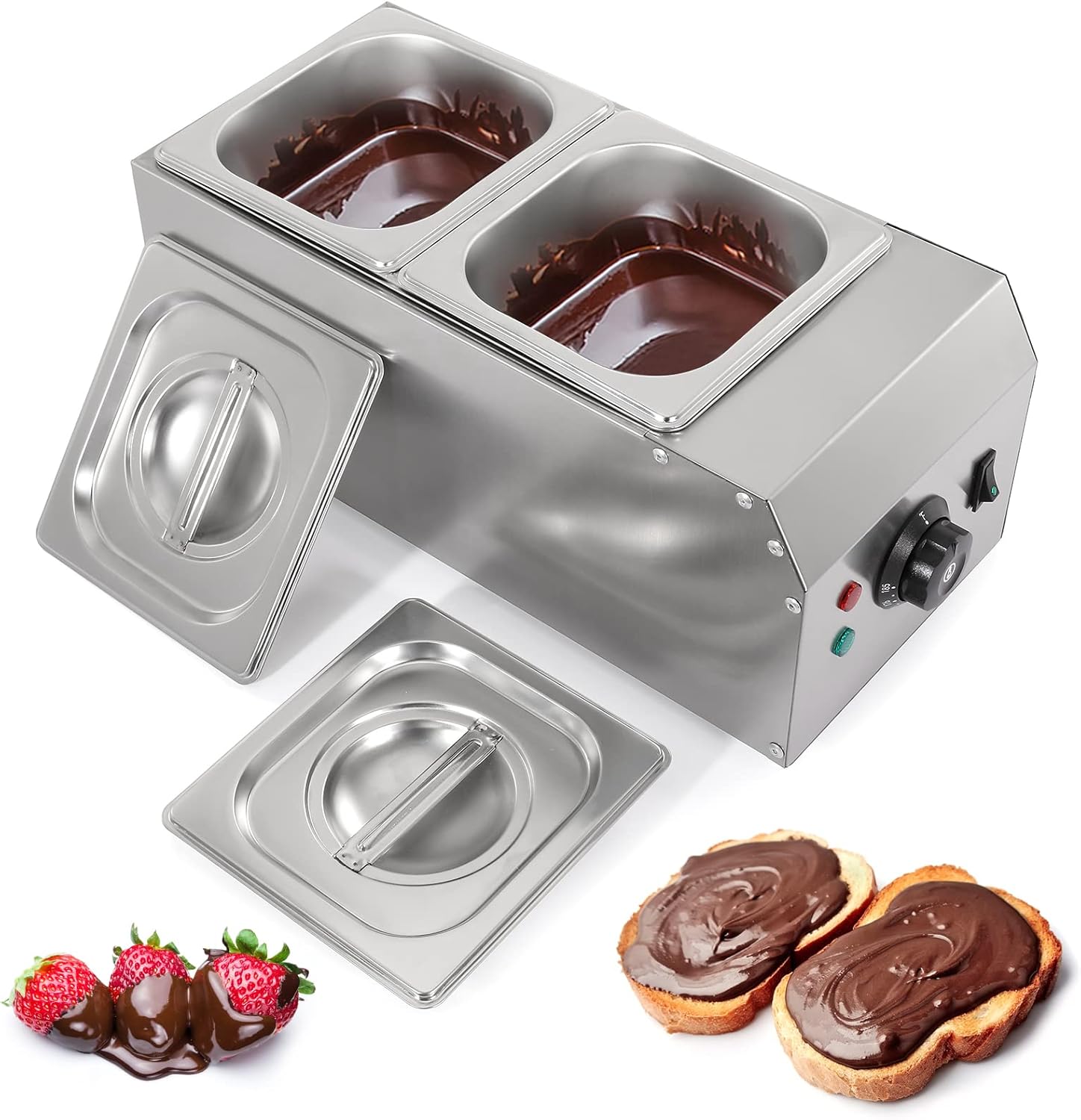Dyna-Living 2-Tanks Chocolate Melting Machine Upgraded Chocolate Tempering Pot 1000W Electric Chocolate Melter Fondue with Temperature Control Commercial Warmer for Chocolate Milk Coffee Cheese Soup