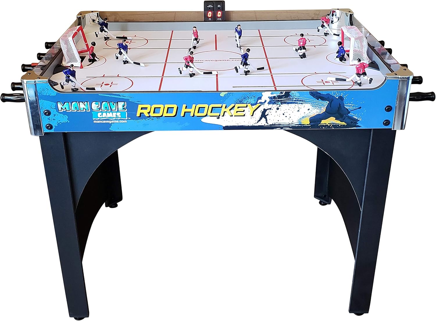 Mancave 40 Deluxe Rod Hockey Game Table. Head-to-Head Table Hockey Action with Electronic Scoring. Great Size, Durability & Easier for Kids to Play Than Dome Hockey.