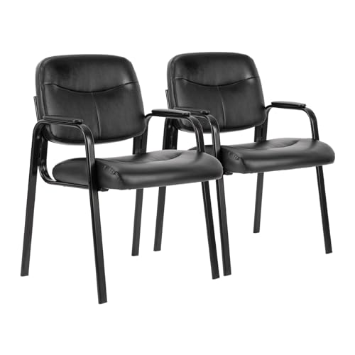 Office Guest Reception Chair for Waiting Conference Room Lobby with Lumbar Support and Padded Arms,No Wheels,PU Leather, 1Pack, Black