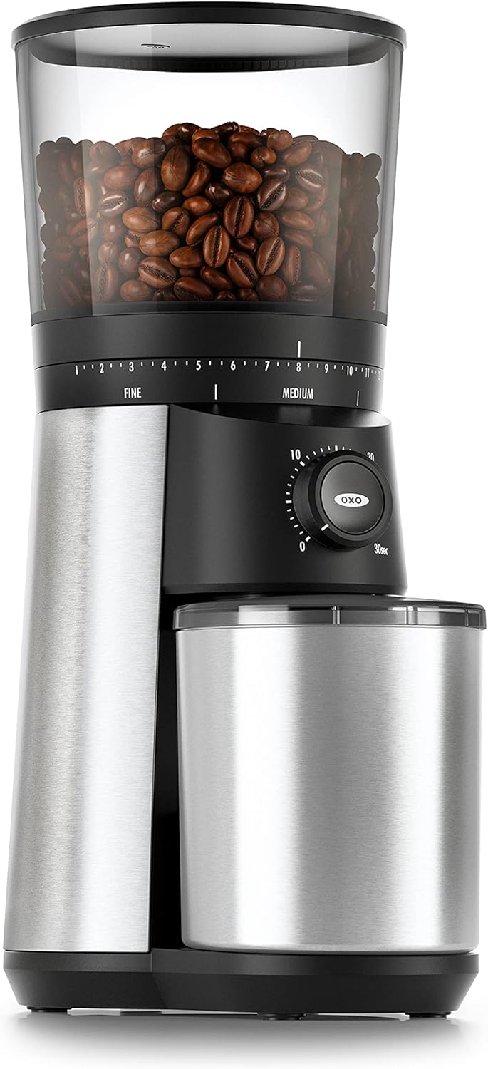 OXO Brew Conical Burr Coffee Grinder, Silver & Steel POP Container Short Rectangle- 1.7 Qt for Brown Sugar, Dried Beans and More,Grey