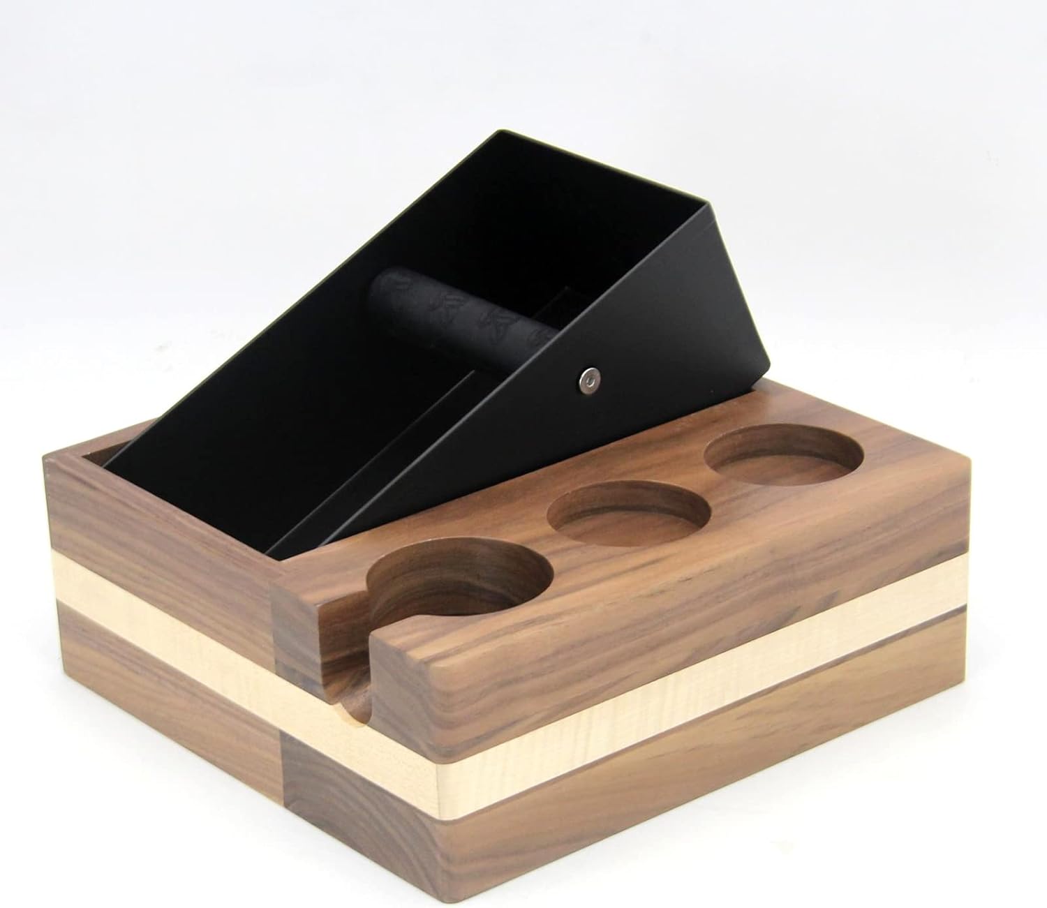 Wooden Espresso Knock Box, 4 in One 58mm Tamper Holder with Card Slot Design & Removable Grounds Box, Make Your Desktop Neat & Consistent, for Tamper,Distributor and Portafilter Rack