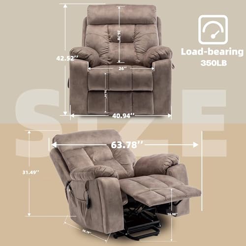 Power Lift Recliner Chair for Elderly, Lazy Boy Recliner Chair with Massage and Heating, 26in Extra Wide Recliner Seat with Cup Holder, Adjustable Electric Reclining Chair for Big Man