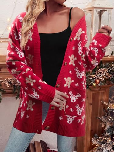 Ugly Christmas Sweater for Women Christmas Cardigans Funny Xmas Open Front Button Down Knit Coat Outwear