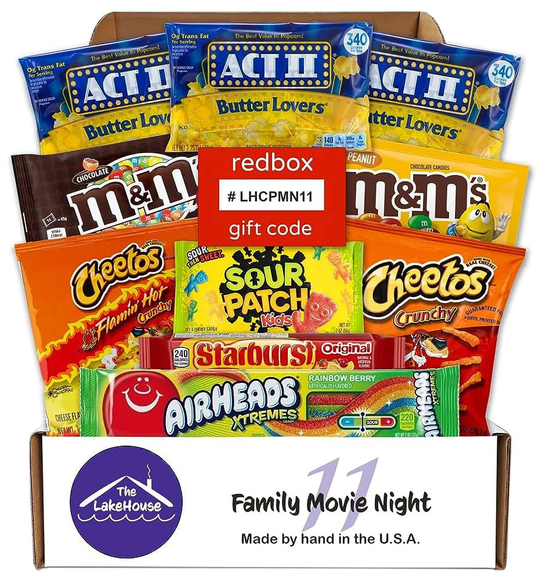 Movie Candy Popcorn Snacks Basket - Includes Redbox Rental - Movie Night Supplies - Snack Box Care Package Gift Baskets - Date Night - Family, Couples, Kids, Dates, Students, Birthday by The LakeHouse