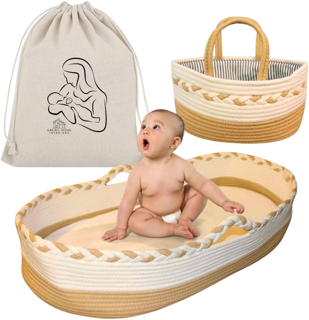 Moses Baby Changing Basket for Newborn - Diaper Caddy Organizer for Babies with Thick Foam Mattress, Waterproof Cover, Storage Bag & Bassinet Baby Sleeping Basket