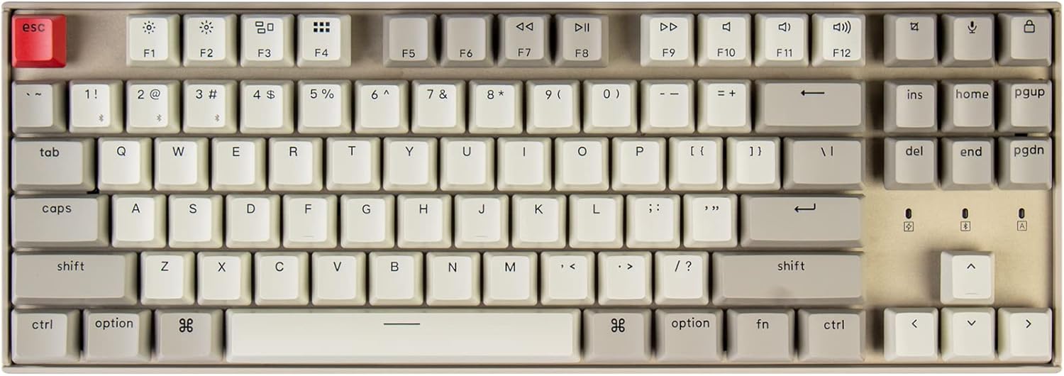 Keychron K8 Tenkeyless Layout Hot-Swappable Wireless Bluetooth Mechanical Gaming Keyboard for Mac Windows, Multitasking 87 Keys USB Wired Computer Keyboard with Keychron Mechanical Brown Switch