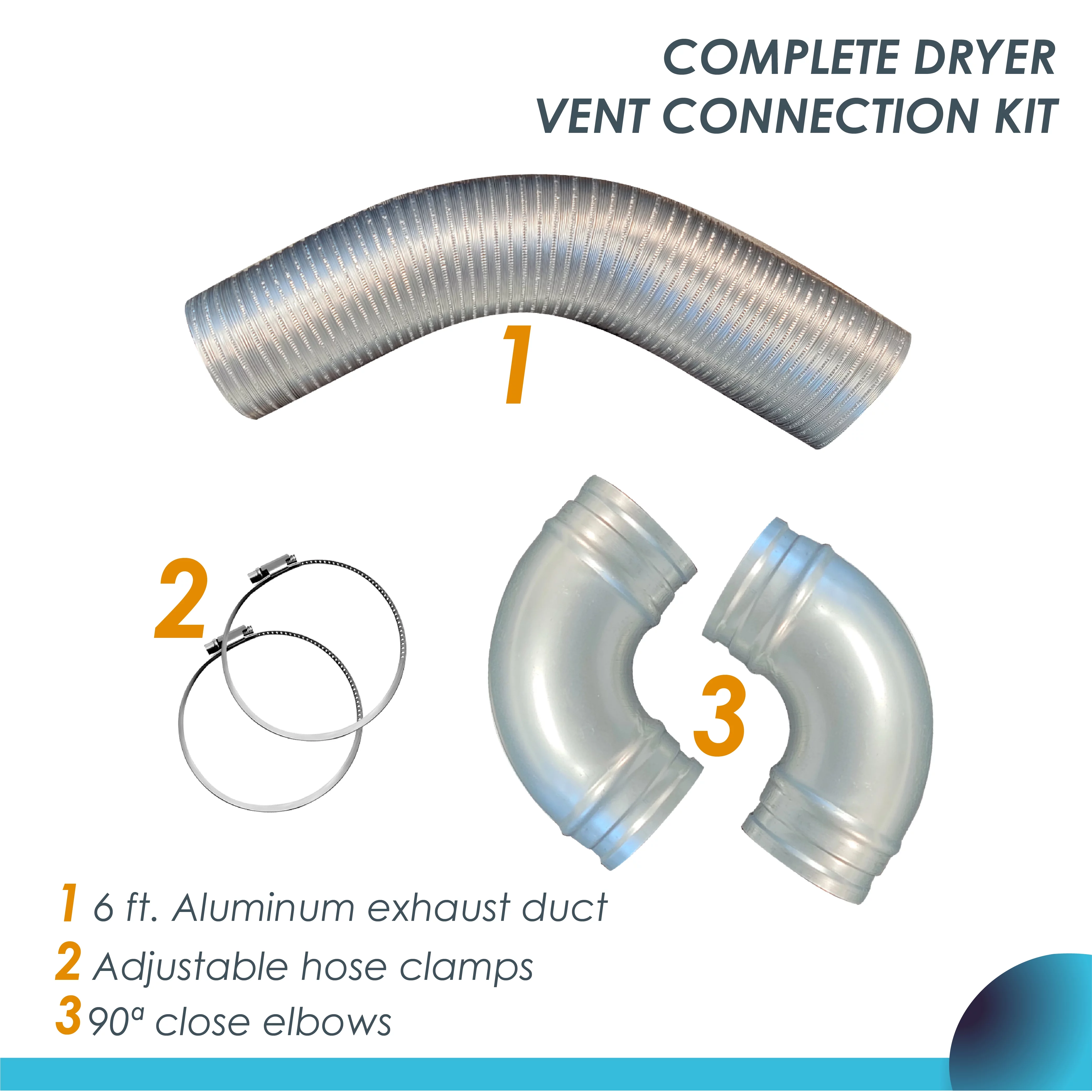 6 ft. Dryer Exhaust Duct, 2 Elbows, 2 Clamps (4 inch), Complete Dryer Vent Kit for Connection