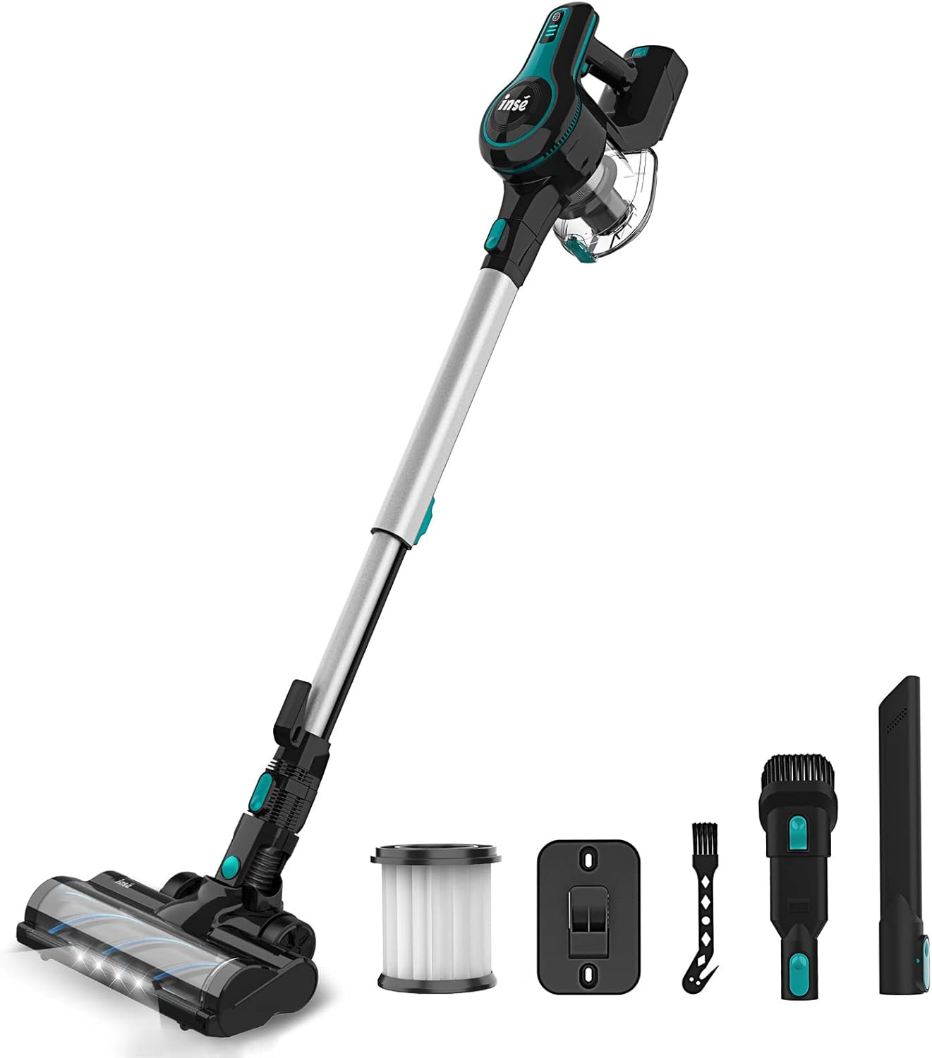 INSE Cordless Vacuum Cleaner, 25Kpa Powerful Stick Vacuum with 250W Strong Brushless Motor, Up to 45min Runtime, 6-in-1 Lightweight Vacuum Cleaner for Hardfloor Carpet Pet Hair Home Car - S610 Green