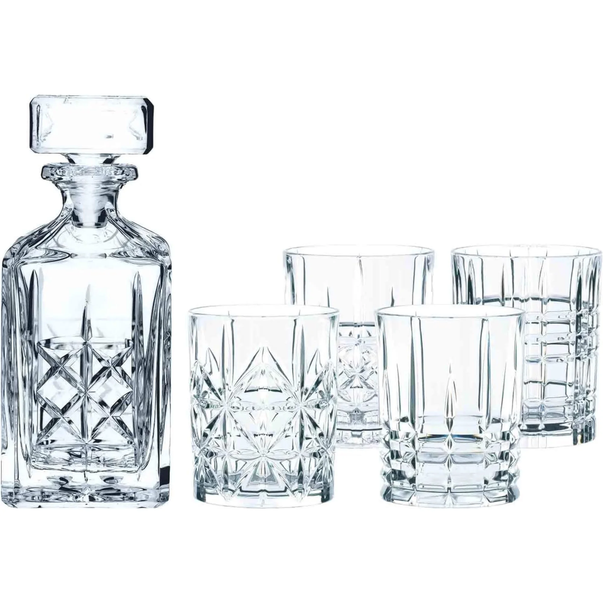 Nachtmann Highland 5-Piece Decanter and Whiskey Glass Set, Clear