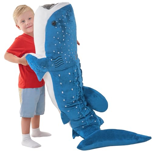39 Inch Whale Shark Stuffed Animal – Giant Plush Shark Pillow Toy, Realistic Big Whale Shark Plushie for Kids and Ocean Lovers, Large Cuddly Gift