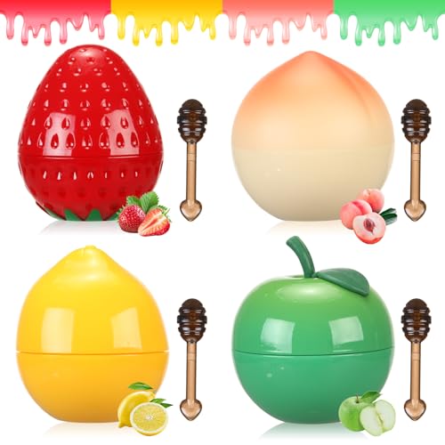 6 PCS Mini Bee Lip Balm Lip Mask Fruit Pot,Strawberry Lip Balm for Teens Girls 8-12,Lemon,Peach,Cherry Moisturizing Lip Sleeping Mask Overnight Lip Treatment,Color lip Balm Gifts Set Reduce Fine Lines