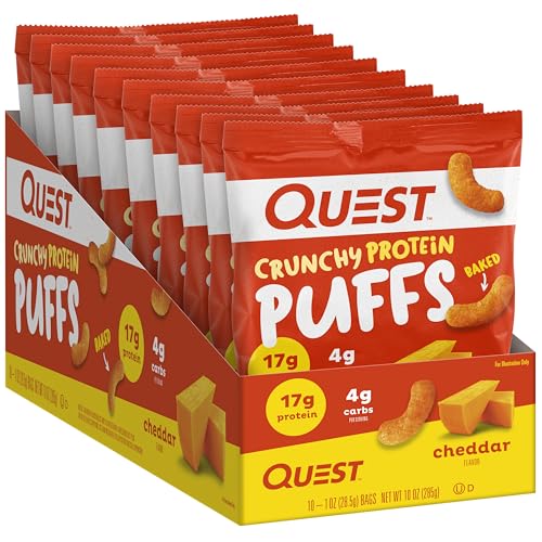 Quest Nutrition Crunchy Protein Puffs, Spicy, 17g Protein, 3g Carbs, Gluten Free, Baked, 10 Count