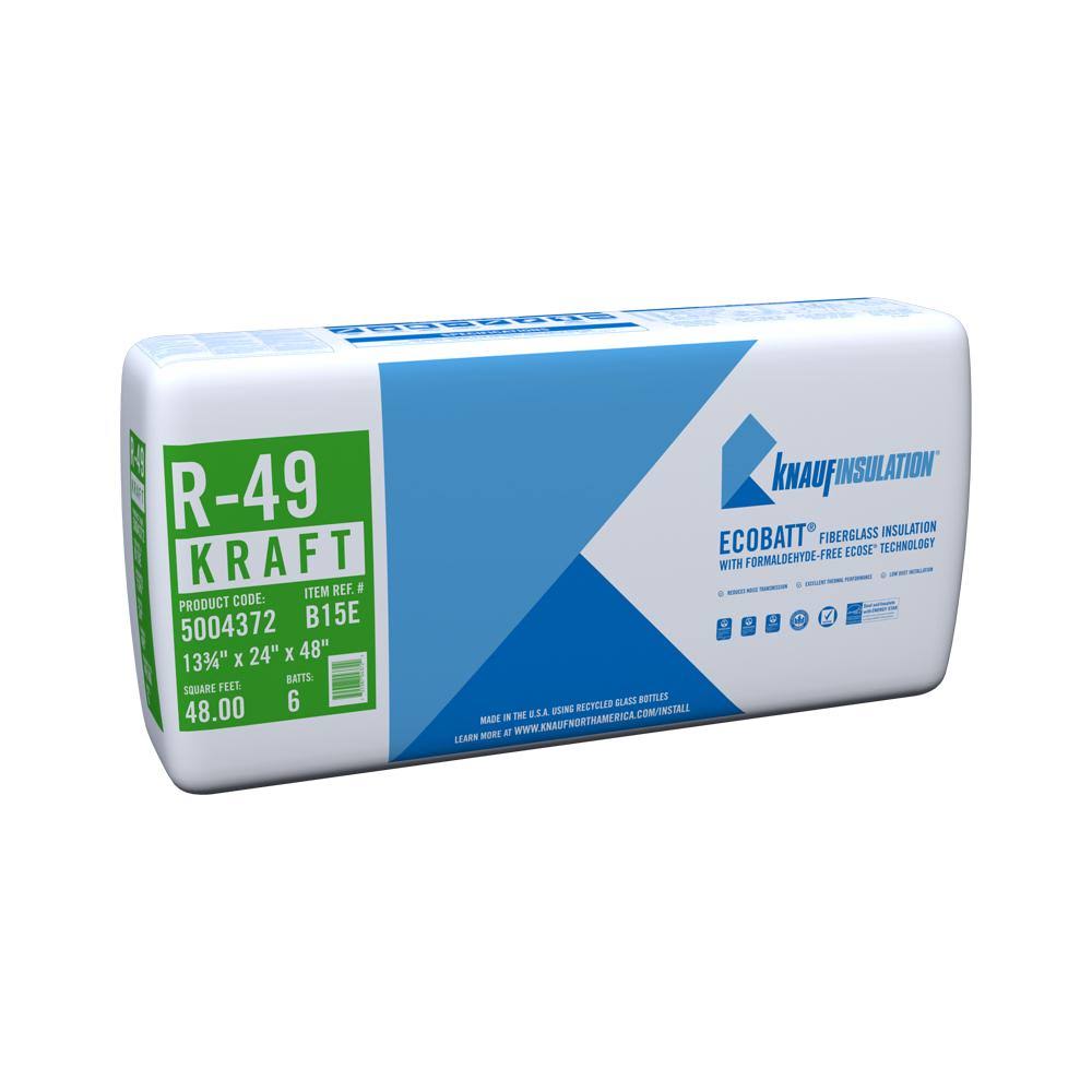 Knauf Insulation R-49 Ecobatt Kraft Faced Fiberglass Insulation Batt 13-3/4 in. x 24 in. x 48 in. 5004372