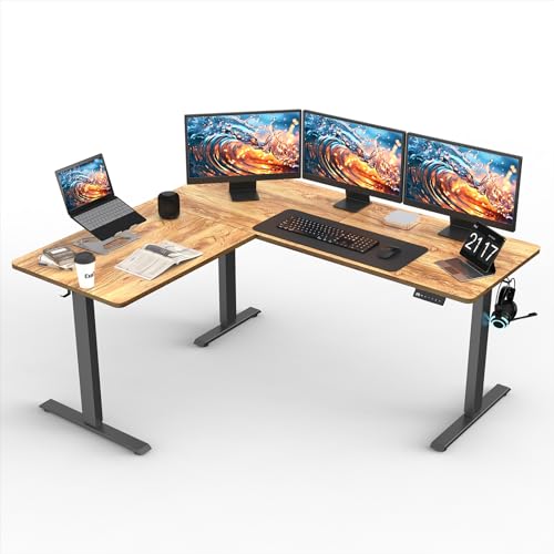 Upgrade Version 63 * 55 inch L Shaped Electric Adjustable Height Standing Desk, Corner Stand Up Desk, Sit Stand Computer L Desk for Gaming Office