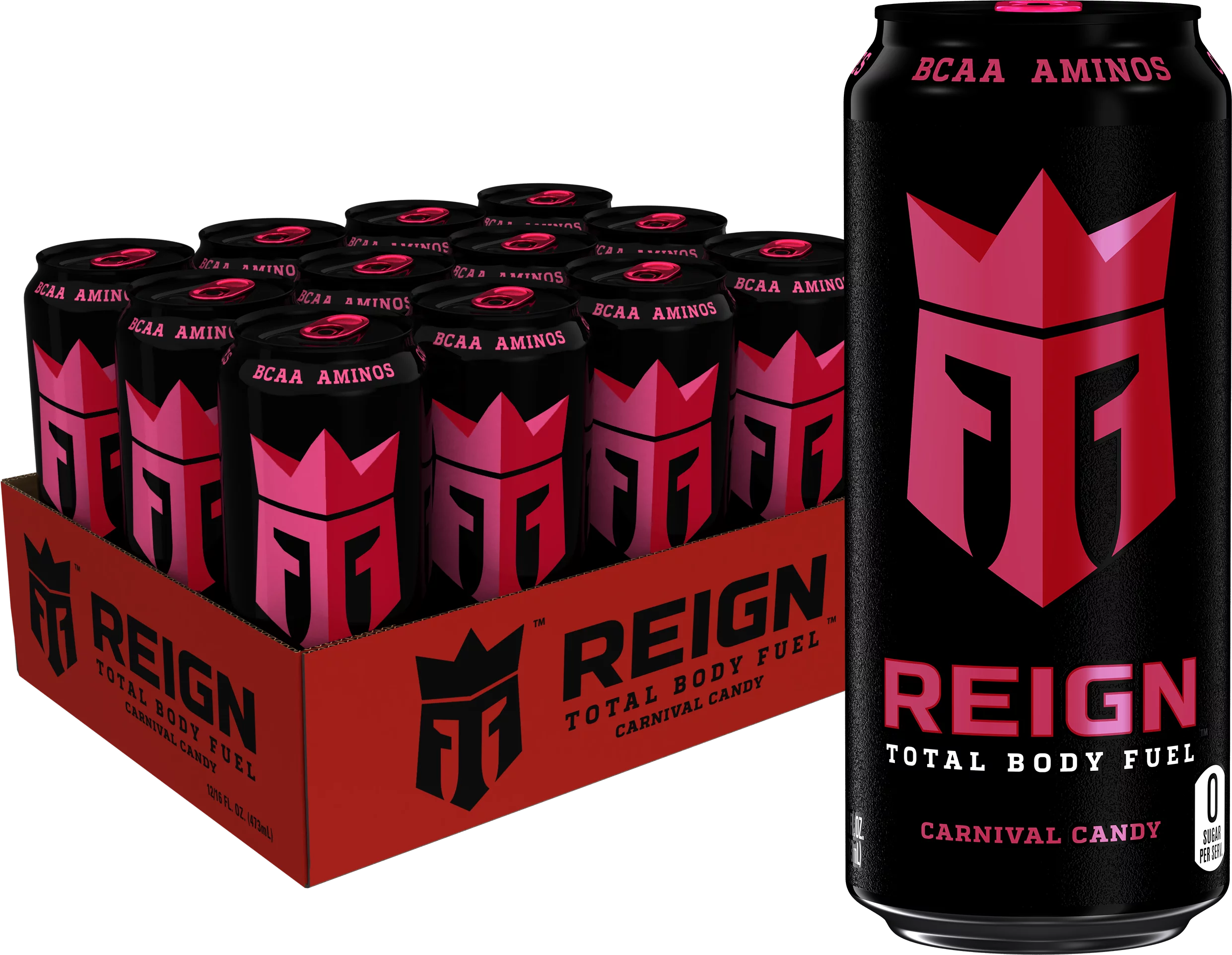 (12 Cans) Reign Total Body Fuel Energy Drink, Carnival Candy, 16 fl oz