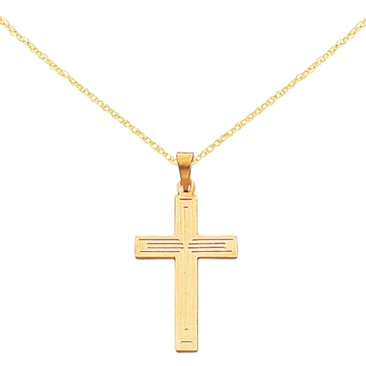 Primal Gold 14 Karat Yellow Gold Solid Cross Pendant with 18-inch Cable Rope Chain