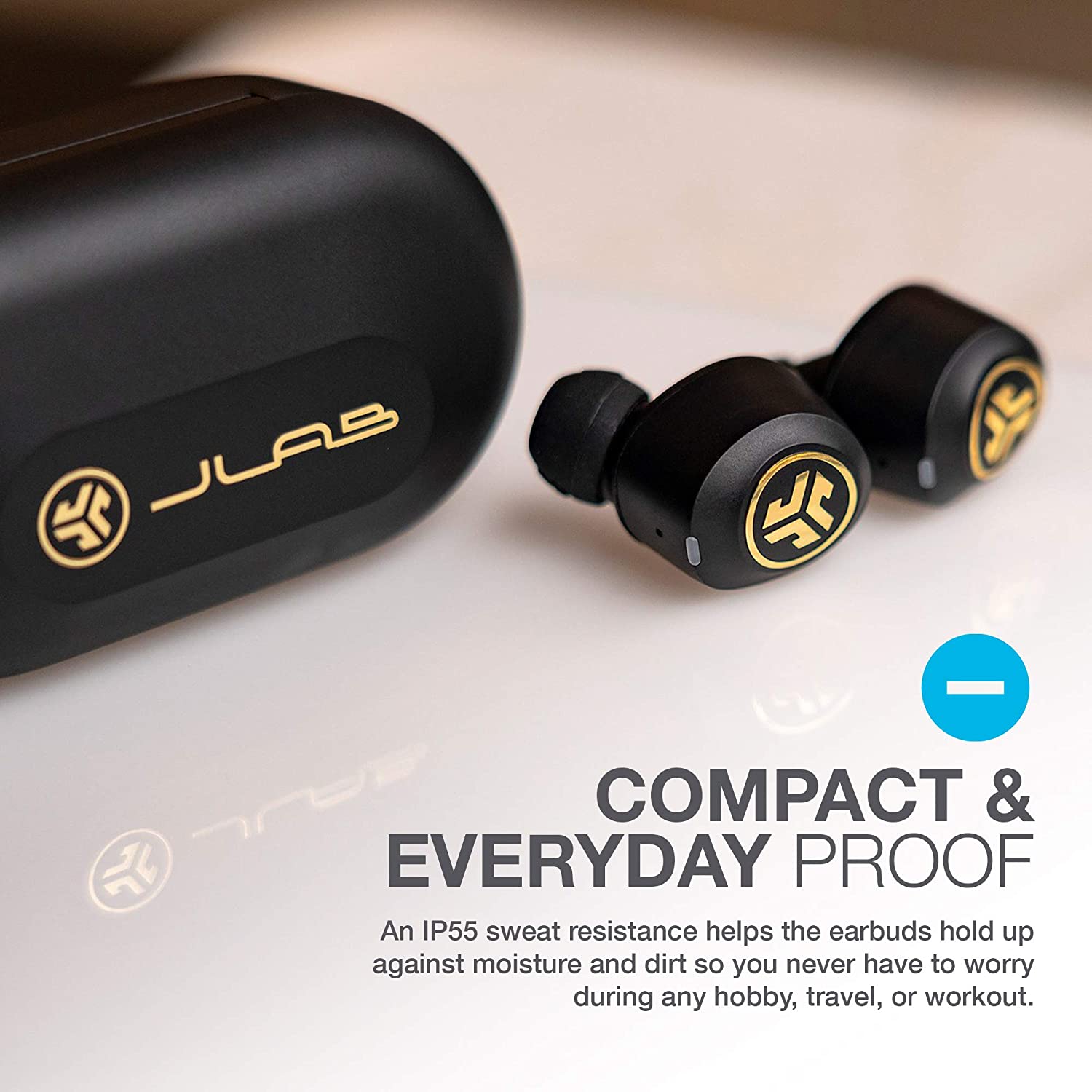 JBuds Air Icon True Wireless Signature Bluetooth Earbuds + Charging Case | Black & Gold | IP55 Sweat Resistance |