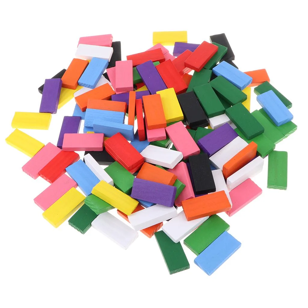 120 Pcs Standard Wooden Dominoes 10 Colors Set for Blocks Racing