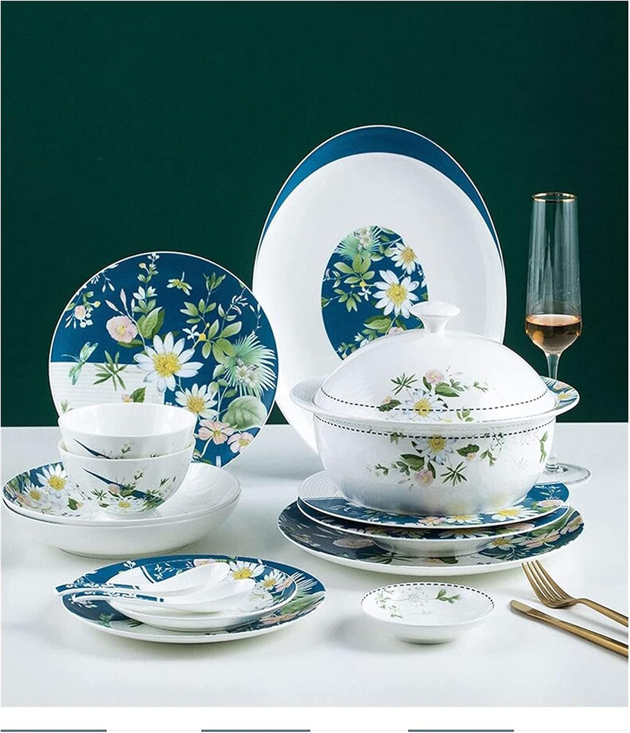 Dinnerware Sets - Luxury Gift Dishes Service Set, 56-Piece Luxury Dinnerware Service for 10 Set Ceramic Bone China Tableware Set Bowl and Plate Mugs Spoon Household Gift