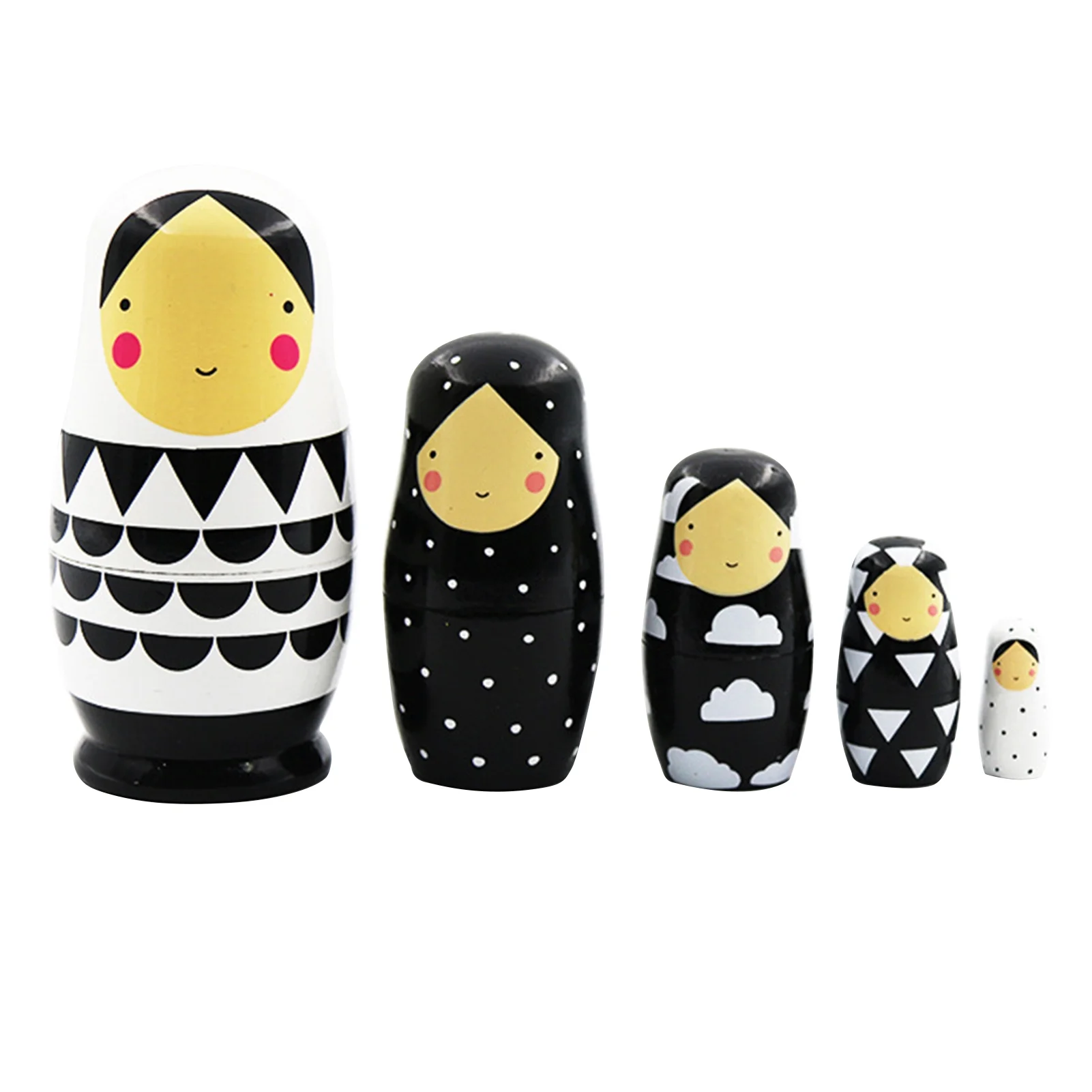 Temacd 5Pcs/Set Russian Dolls Colour-fast Unique Small Wooden Matryoshka Dolls for Indoor,Black